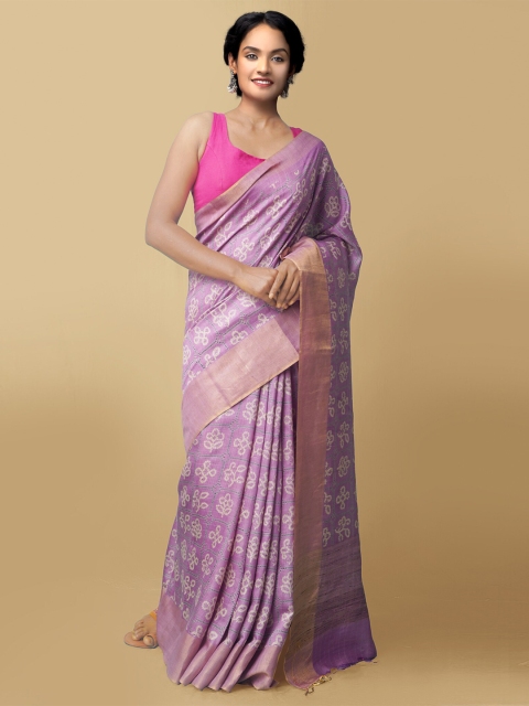 

Unnati Silks Pink & White Floral Printed Pure Silk Mysore Silk Saree