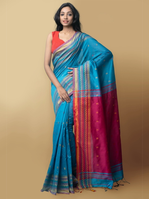 

Unnati Silks Blue & Red Woven Design Pure Linen Jamdani Saree