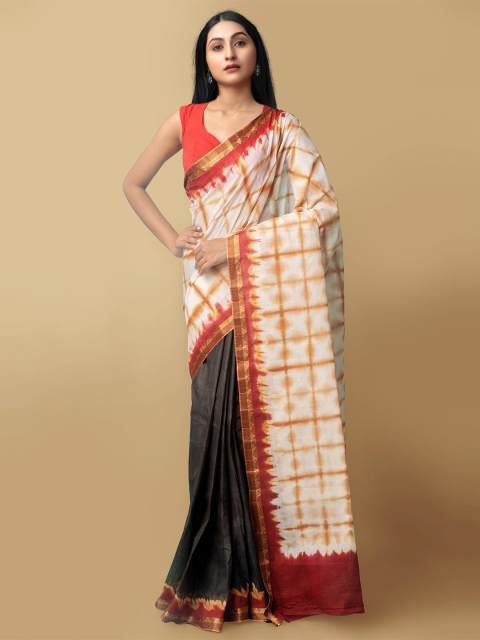 

Unnati Silks White & Orange Leheriya Pure Cotton Leheriya Saree