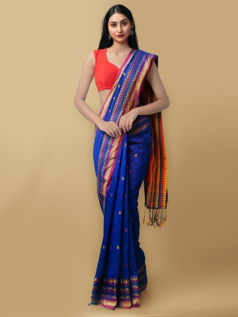 

Unnati Silks Blue & Beige Woven Design Pure Linen Jamdani Saree