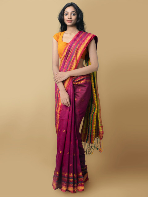 

Unnati Silks Pink & Orange Woven Design Pure Linen Jamdani Saree