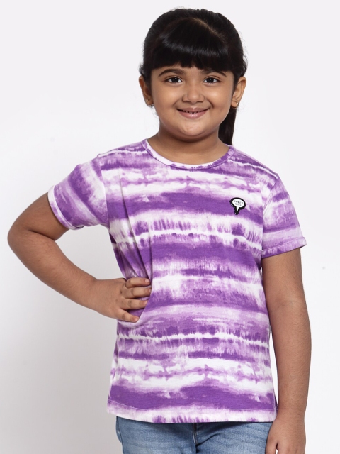 

NYNSH Girls Purple White Tie and Dye Dyed Pure Cotton T-shirt