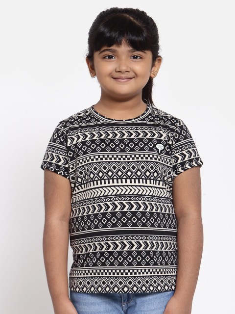 

NYNSH Girls Black White Printed Pure Cotton T-shirt