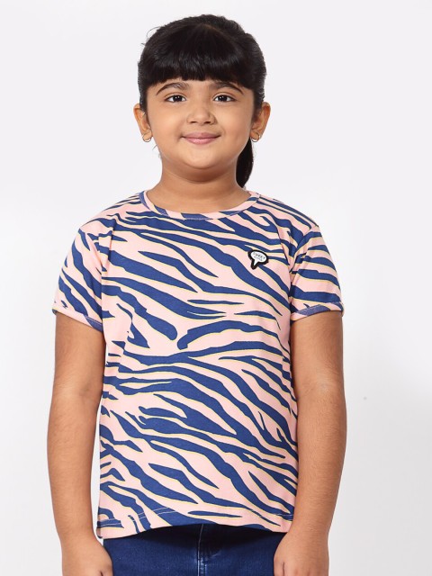 

NYNSH Girls Pink Blue Printed Pure Cotton T-shirt