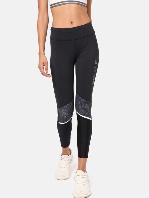 

Cultsport Women Black & Grey Play Pause Print High Waist Training Antimicrobial Tights