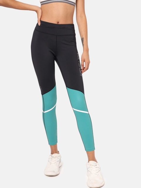

Cultsport Women Black & Blue Colourblocked Antimicrobial Training Tights