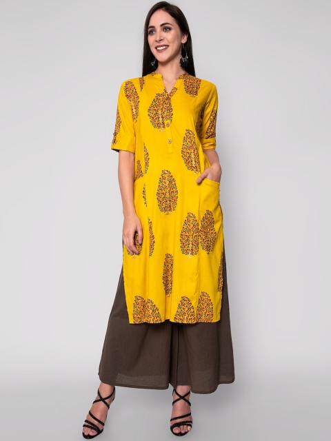 

Wodreams Women Yellow & Red Ethnic Motifs Printed Block Print Straight Kurta