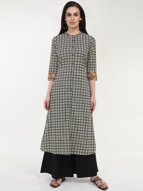 

Wodreams Women Black Geometric Printed Block Print Kurta