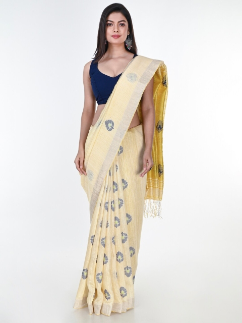 

ArtEastri Cream-Coloured & Yellow Woven Design Pure Silk Jamdani Saree