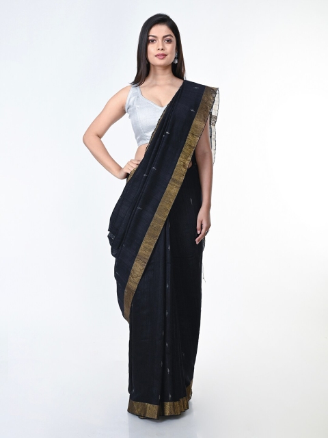 

ArtEastri Women Black Woven Designed Pure Silk Jamdani Saree