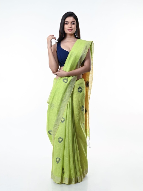 

ArtEastri Lime Green & Yellow Woven Design Pure Silk Jamdani Saree