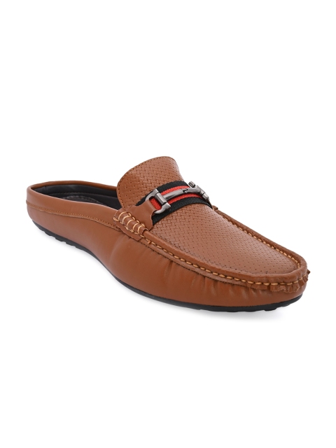 

San Frissco Men Tan Textured Leather Mules