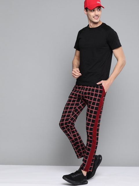 

HERE&NOW Men Black & Red Checked Pure Cotton Track Pants