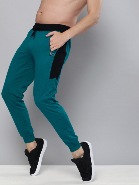 

HERE&NOW Men Teal Blue Solid Pure Cotton Joggers