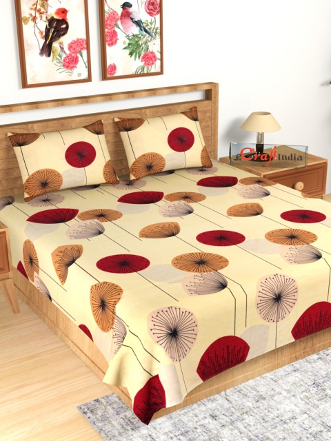 

eCraftIndia Beige & Red Floral 140 TC King Bedsheet with 2 Pillow Covers
