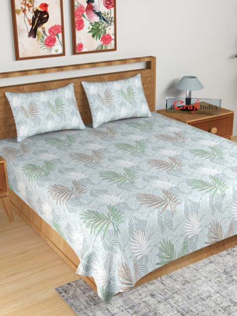 

eCraftIndia Blue & Green Floral 180 TC King Bedsheet with 2 Pillow Covers