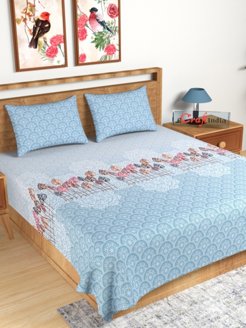 

eCraftIndia Blue & Red 180 TC King Bedsheet with 2 Pillow Covers