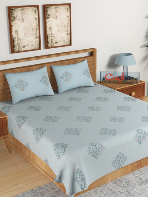 

eCraftIndia Blue & Black Ethnic Motifs 144 TC King Bedsheet with 2 Pillow Covers