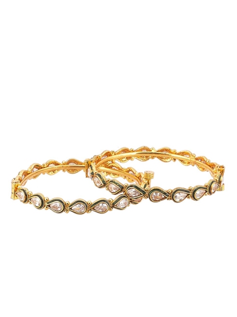

Biba Women Set Of 2 Green Gold Plated Ethnic Bangles