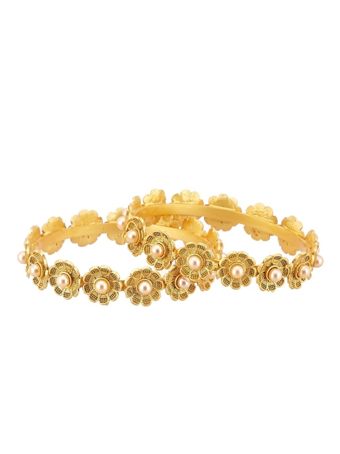 

Biba Women Set Of 2 Beige Gold-Plated Pearls Beaded Bangles