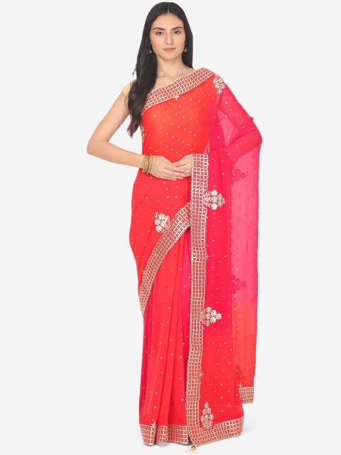 

BOMBAY SELECTIONS Red & Gold Embellished Gotta Patti Chanderi Saree