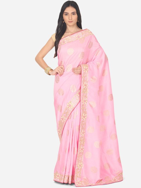 

BOMBAY SELECTIONS Pink & Gold Ethnic Motifs Zardozi Art Silk Banarasi Saree