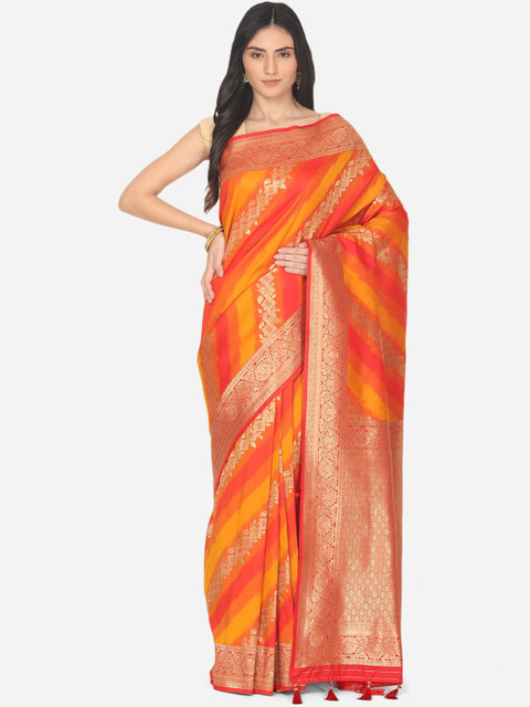 

BOMBAY SELECTIONS Red & Yellow Ethnic Motifs Zari Art Silk Banarasi Saree