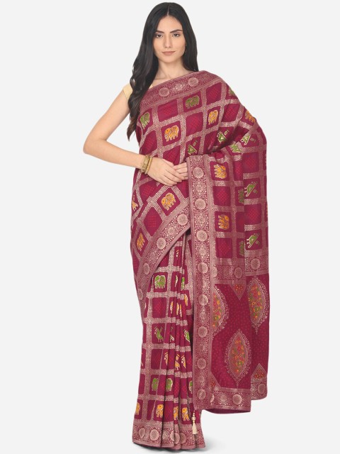 

BOMBAY SELECTIONS Purple & Green Ethnic Motifs Zari Art Silk Banarasi Saree