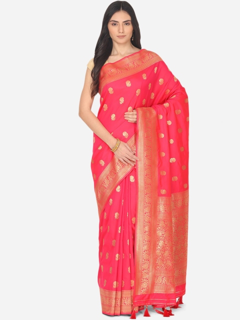 

BOMBAY SELECTIONS Magenta & Gold-Toned Ethnic Motifs Zari Art Silk Banarasi Saree