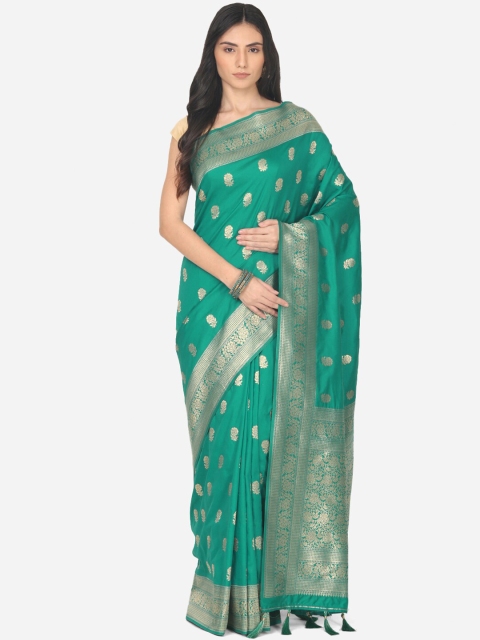 

BOMBAY SELECTIONS Sea Green & Gold Ethnic Motifs Zari Art Silk Banarasi Saree