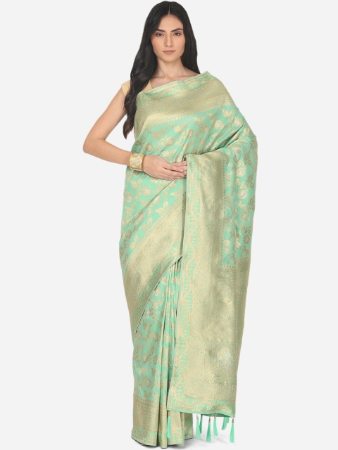 

BOMBAY SELECTIONS Sea Green & Gold Ethnic Motifs Zari Art Silk Banarasi Saree