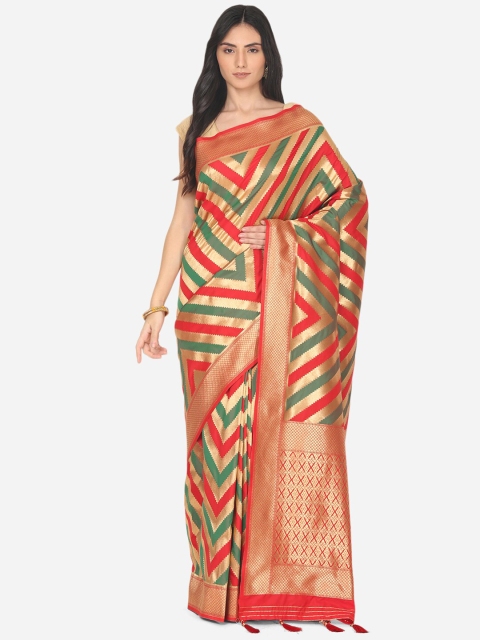 

BOMBAY SELECTIONS Red & Teal Woven Design Zari Art Silk Banarasi Saree