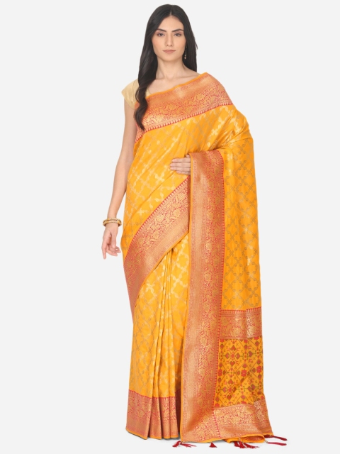 

BOMBAY SELECTIONS Mustard & Gold Ethnic Motifs Zari Art Silk Banarasi Saree