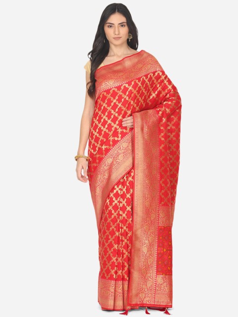 

BOMBAY SELECTIONS Red & Gold Ethnic Motifs Zari Art Silk Banarasi Saree