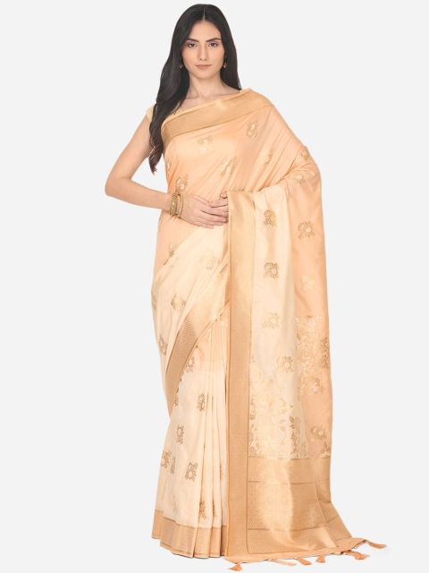 

BOMBAY SELECTIONS Peach-Coloured & Gold Ethnic Motifs Zari Art Silk Banarasi Saree