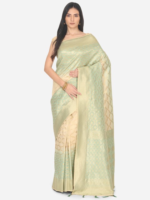 

BOMBAY SELECTIONS Sea Green & Gold Ethnic Motifs Zari Art Silk Banarasi Saree