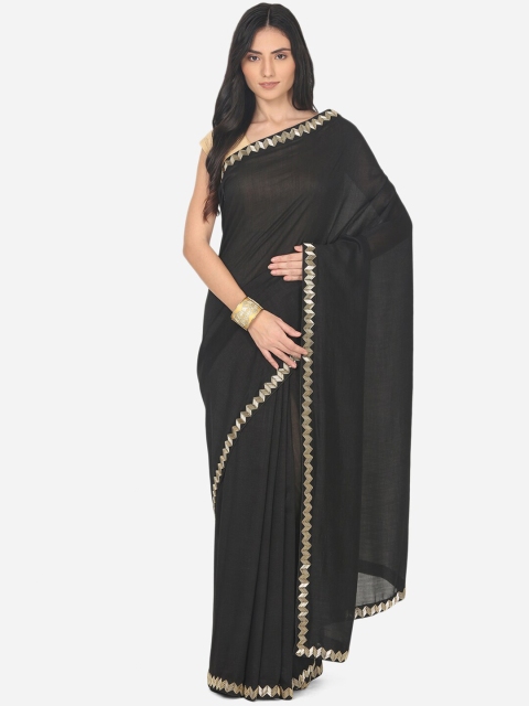 

BOMBAY SELECTIONS Black & Gold Zardozi Art Silk Tussar Saree