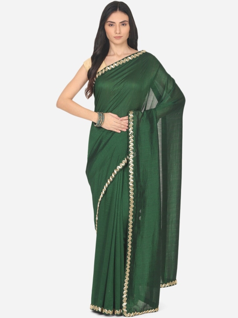 

BOMBAY SELECTIONS Green & Gold Zardozi Art Silk Tussar Saree