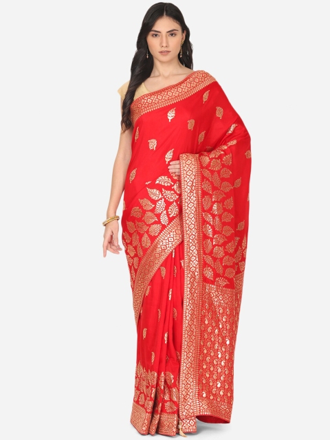 

BOMBAY SELECTIONS Red & Gold Ethnic Motifs Zari Art Silk Banarasi Saree
