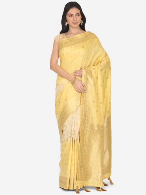 

BOMBAY SELECTIONS Yellow & Gold Ethnic Motifs Zari Art Silk Banarasi Saree