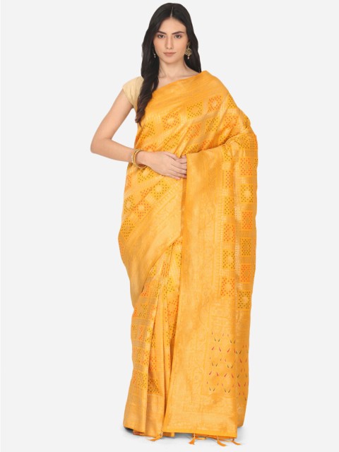 

BOMBAY SELECTIONS Mustard & Fuchsia Ethnic Motifs Zari Art Silk Banarasi Saree