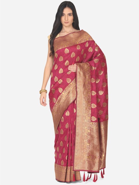 

BOMBAY SELECTIONS Magenta & Gold Ethnic Motifs Zari Art Silk Banarasi Saree