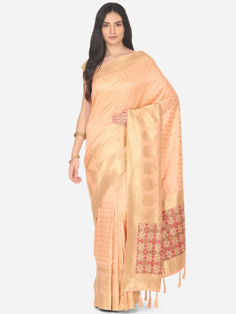 

BOMBAY SELECTIONS Peach-Coloured & Gold Ethnic Motifs Zari Art Silk Banarasi Saree