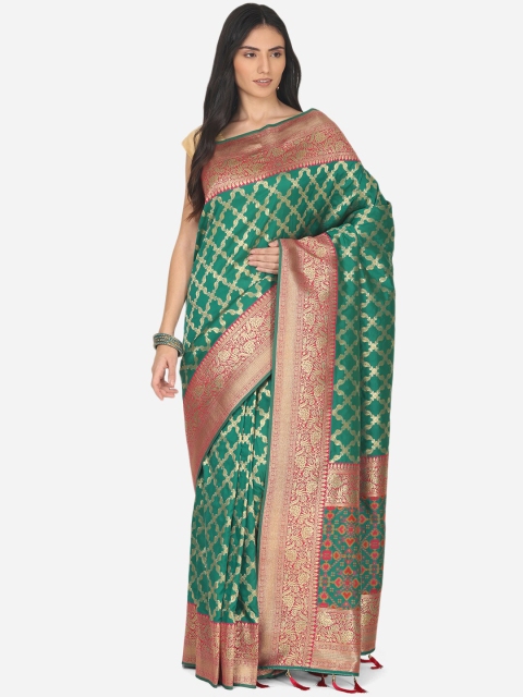 

BOMBAY SELECTIONS Green & Gold Ethnic Motifs Zari Art Silk Banarasi Saree