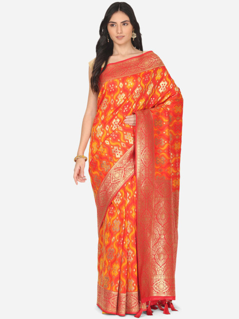

BOMBAY SELECTIONS Red & Yellow Ethnic Motifs Zari Art Silk Banarasi Saree