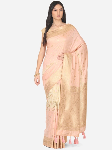 

BOMBAY SELECTIONS Pink & Gold Ethnic Motifs Zari Art Silk Banarasi Saree
