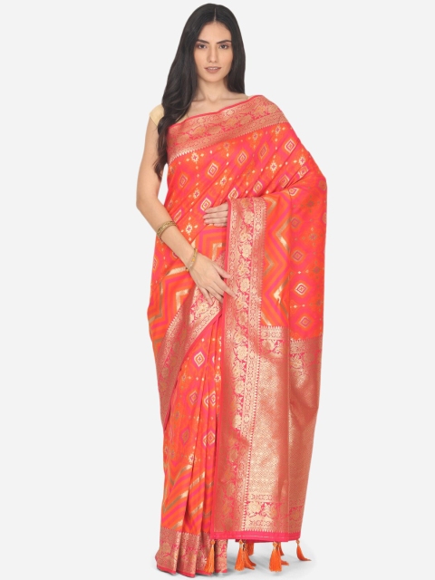 

BOMBAY SELECTIONS Magenta & Gold Ethnic Motifs Zari Art Silk Banarasi Saree
