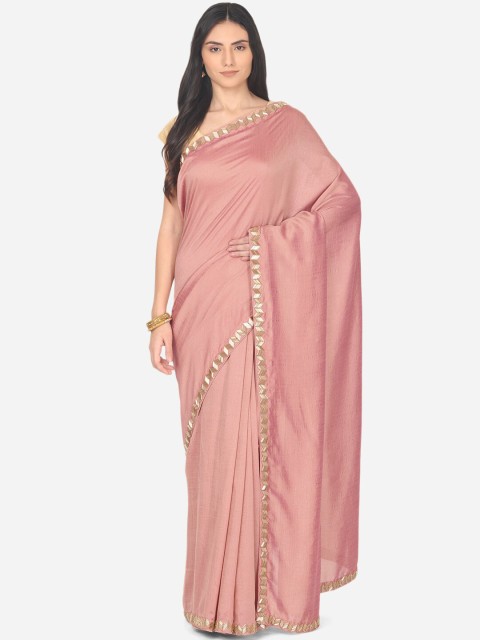 

BOMBAY SELECTIONS Pink & Gold Zardozi Art Silk Tussar Saree
