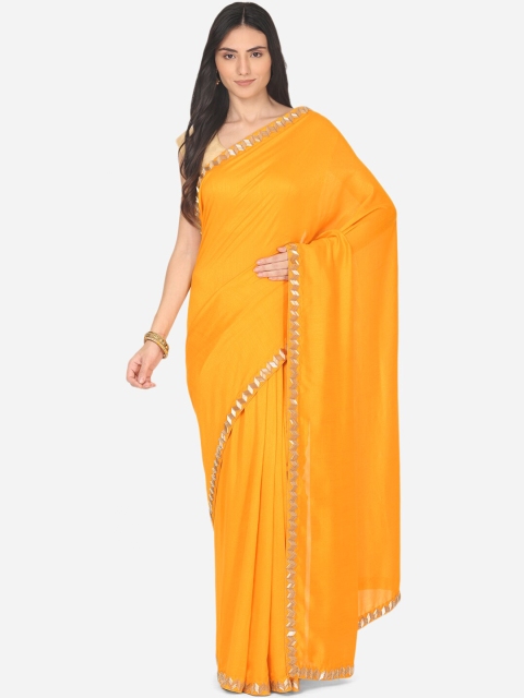 

BOMBAY SELECTIONS Mustard & Gold Zardozi Art Silk Tussar Saree