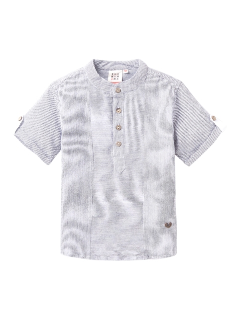 

Ed-a-Mamma Boys Grey Pinstriped Opaque Striped Casual Shirt